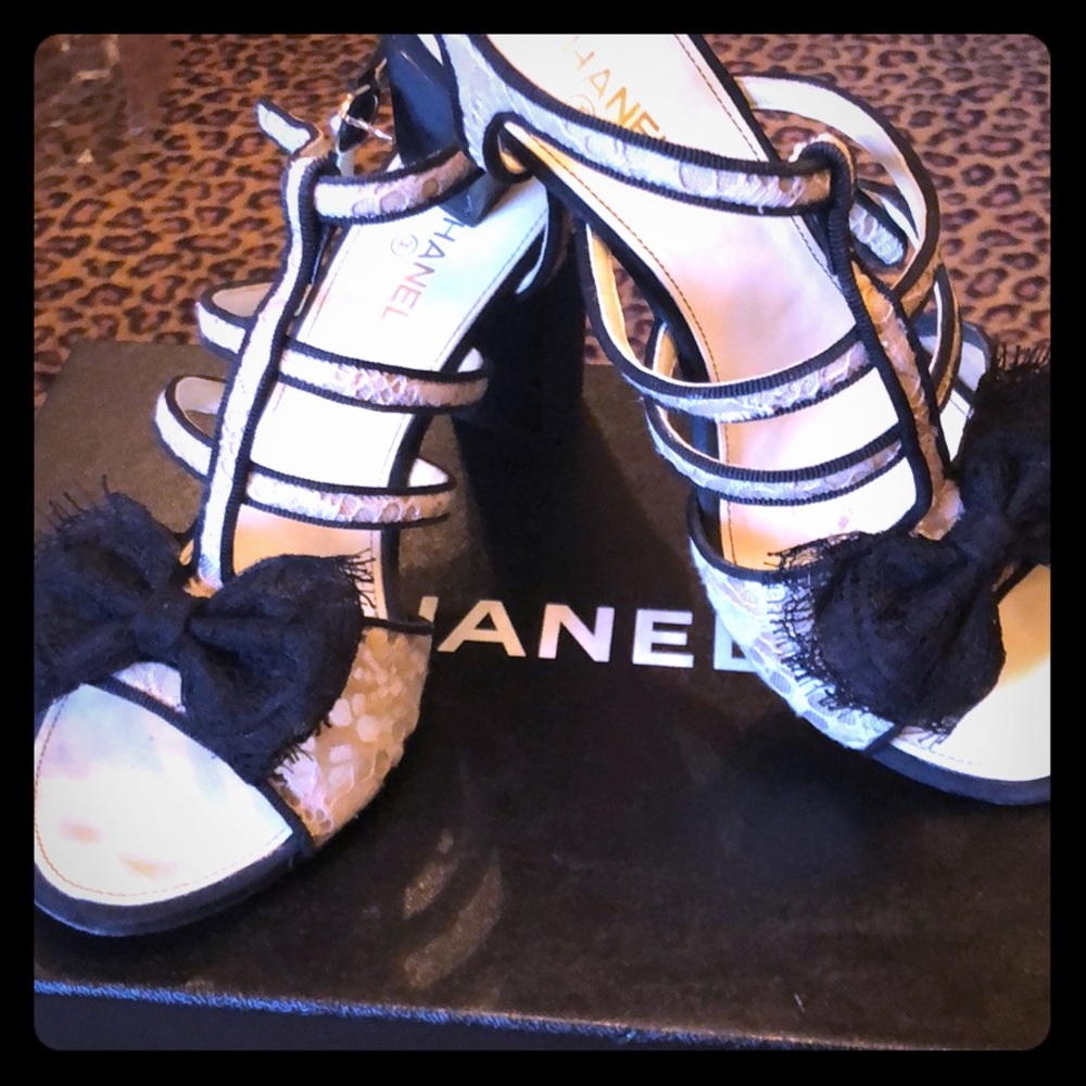 Chanel,  strappy french lace sandals.